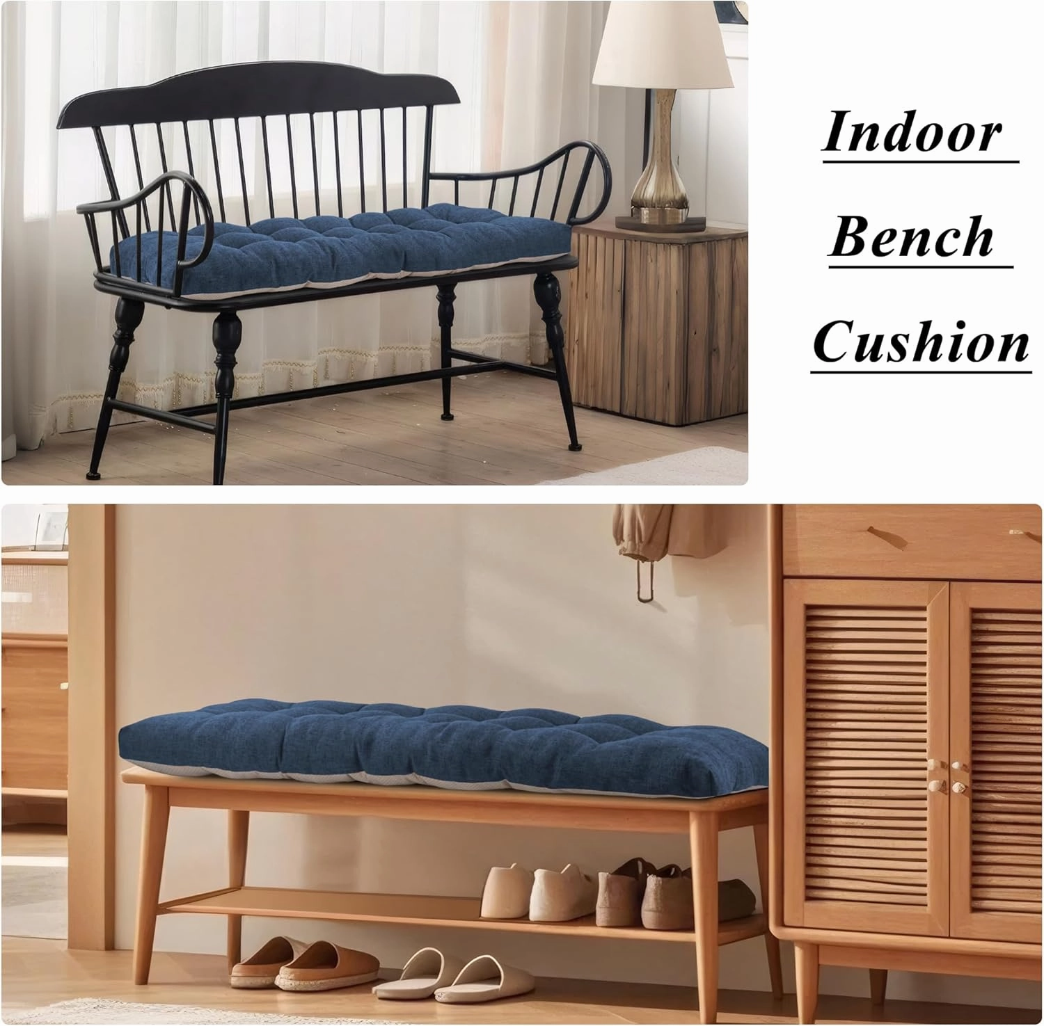 Bench Cushion for Indoor Furniture 48 x 19 inch Rectangle Bench Seat Cushion for Bay Window Entryway Bench Thick Textured Chair Cushion with Non-Slip Backing 1 Pack, Navy