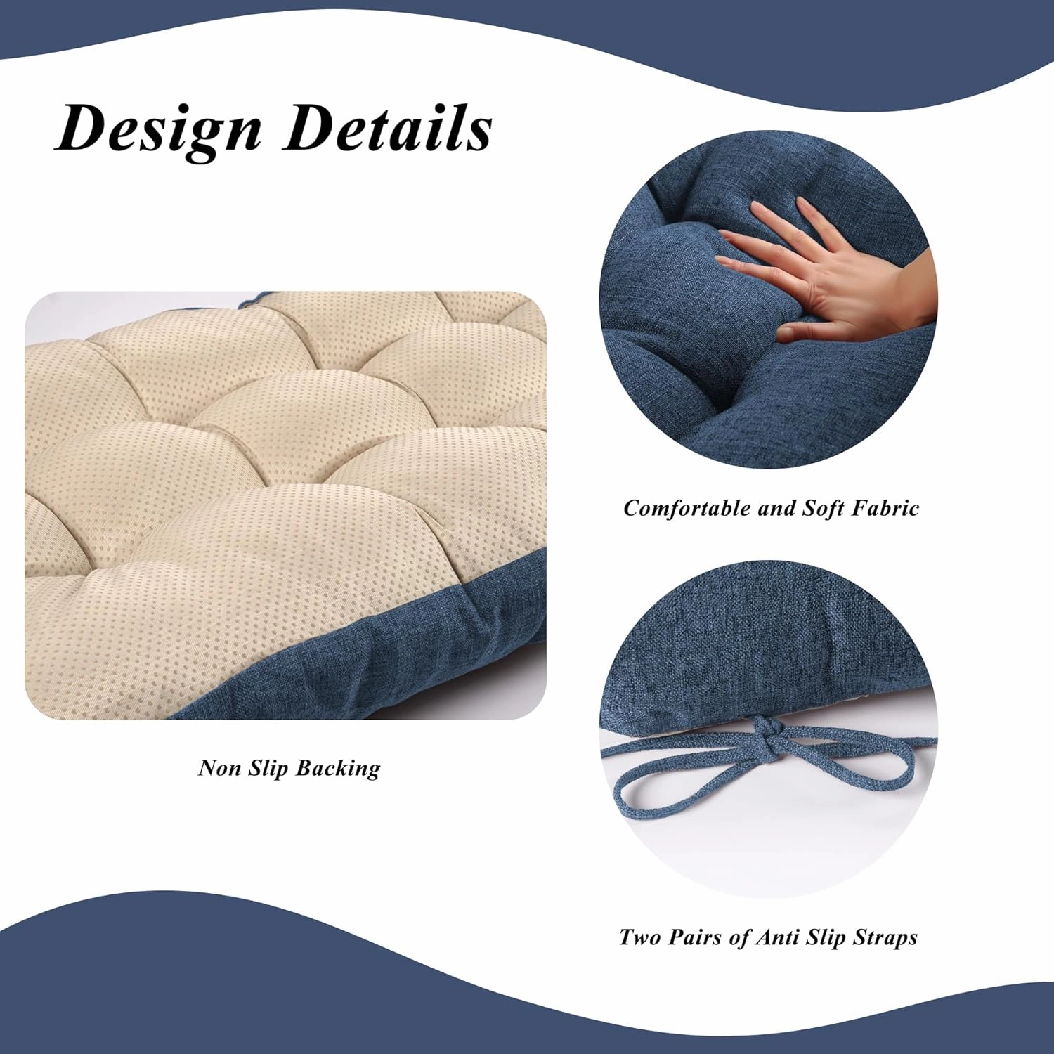 Bench Cushion for Indoor Furniture 48 x 19 inch Rectangle Bench Seat Cushion for Bay Window Entryway Bench Thick Textured Chair Cushion with Non-Slip Backing 1 Pack, Navy