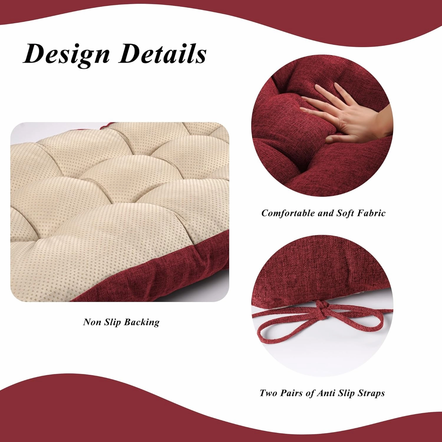 Bench Cushion for Indoor Furniture 48 x 19 inch Rectangle Bench Seat Cushion for Bay Window Entryway Bench Thick Textured Chair Cushion with Non-Slip Backing 1 Pack, Red