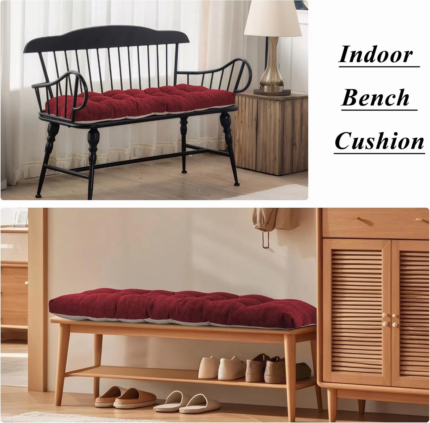 Bench Cushion for Indoor Furniture 48 x 19 inch Rectangle Bench Seat Cushion for Bay Window Entryway Bench Thick Textured Chair Cushion with Non-Slip Backing 1 Pack, Red
