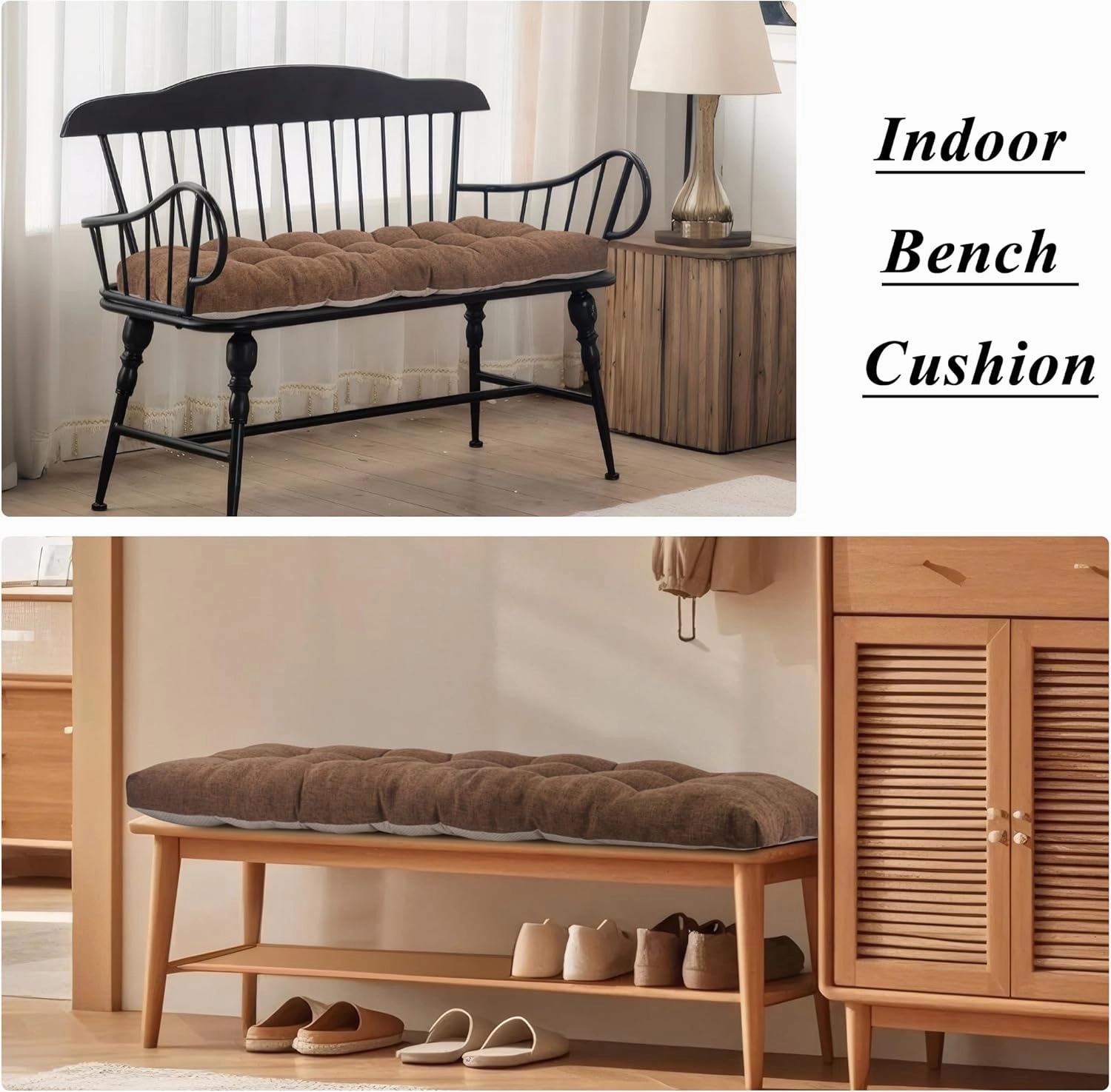 Bench Cushion for Indoor Furniture Rectangle Bench Seat Cushion for Bay Window Entryway Bench Thick Textured Chair Cushion with Non-Slip Backing 1 Pack 48 x 19 inch (1, Light Brown)