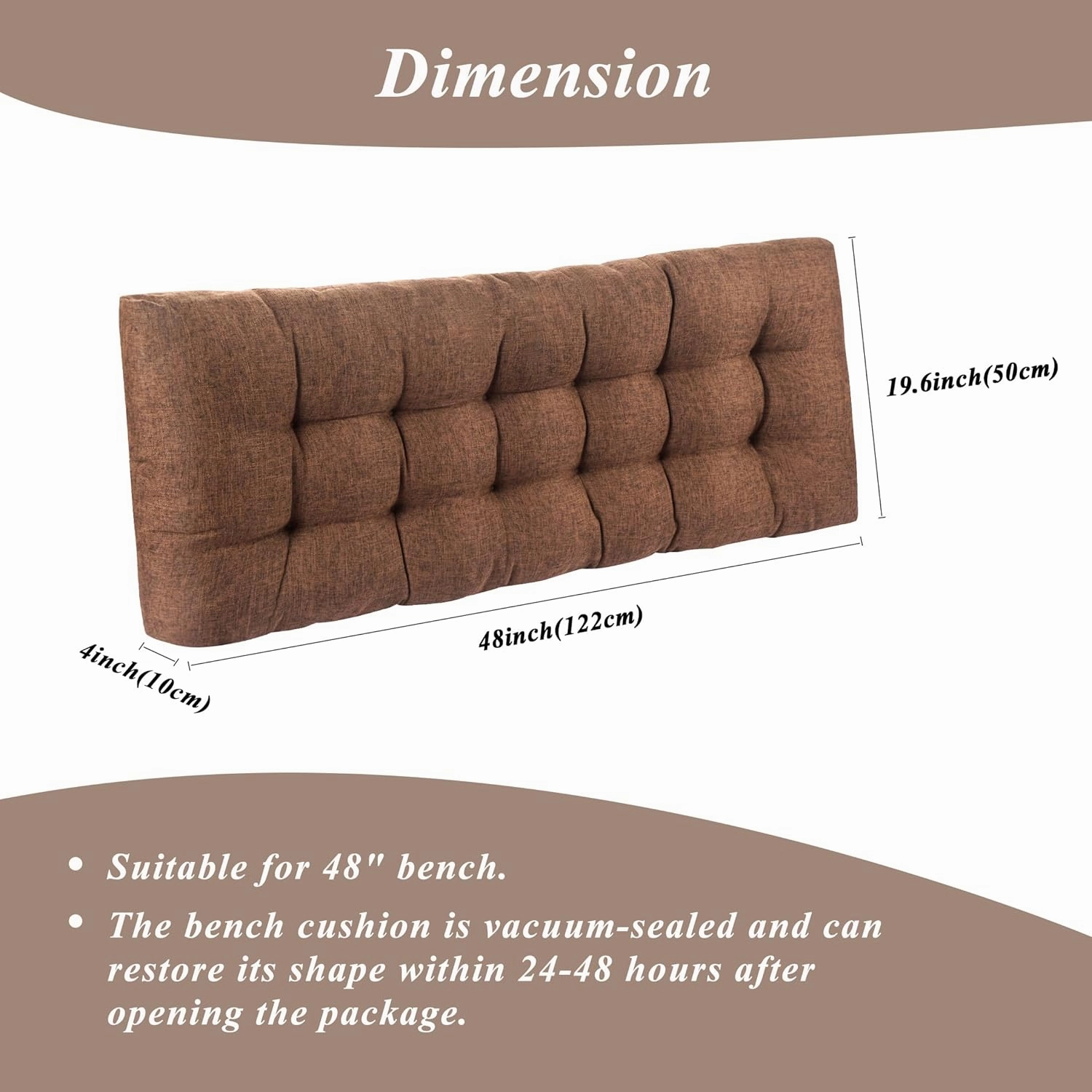 Bench Cushion for Indoor Furniture Rectangle Bench Seat Cushion for Bay Window Entryway Bench Thick Textured Chair Cushion with Non-Slip Backing 1 Pack 48 x 19 inch (1, Light Brown)