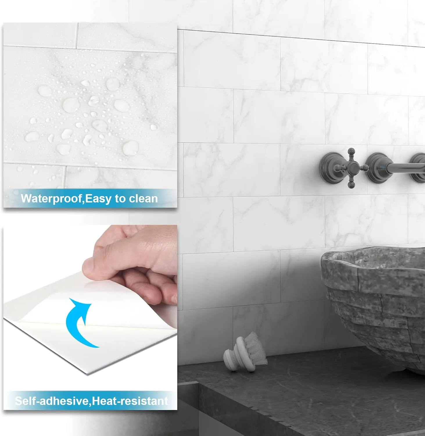 BeNice Matte Bathroom Backsplash Peel and Stick Subway Tile Stickers Waterproof,Stick on Backsplash for Kitchen Wall Individual Tiles 3.85INx7.79IN (Carrara White,23PCS)