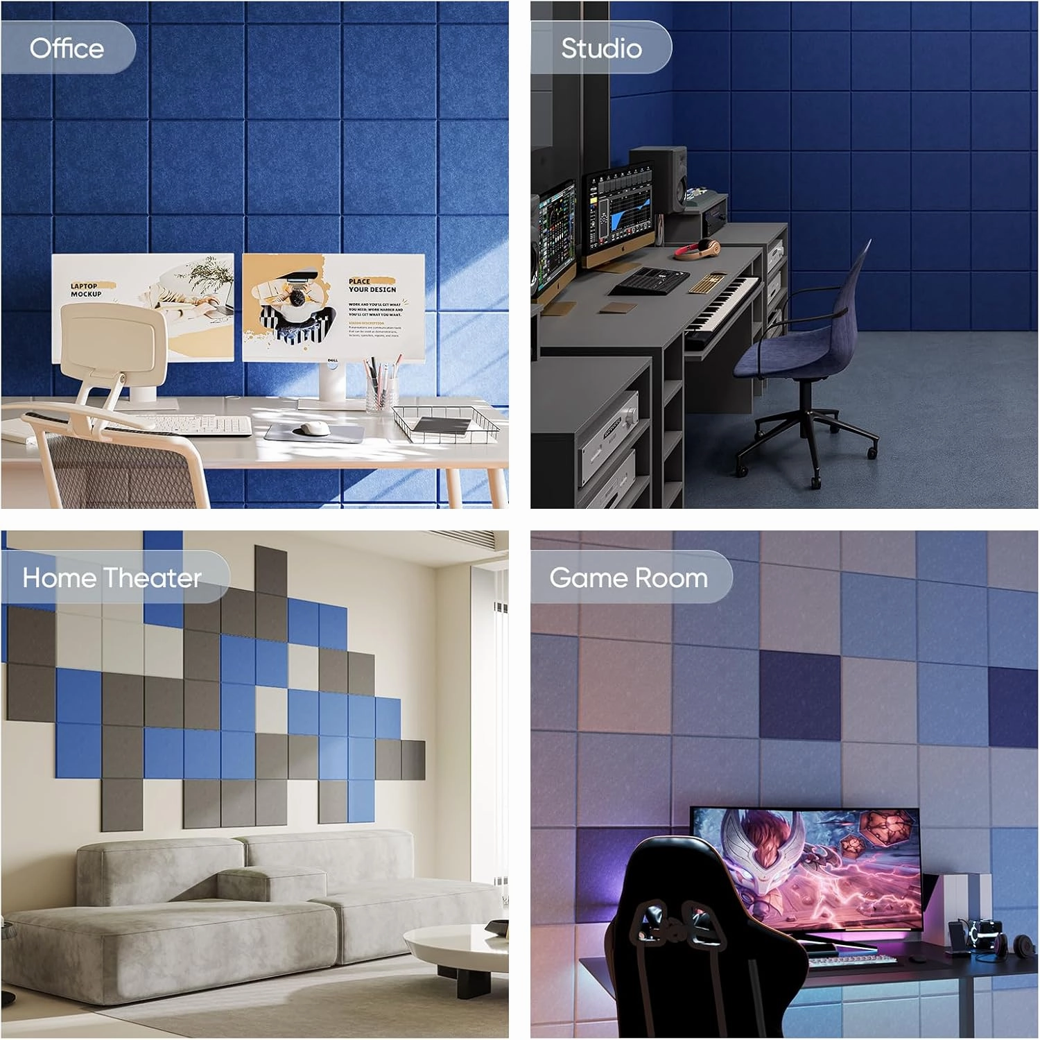 Berlai 20 Pack Acoustic Panels Self Adhesive Sound Proof Foam Panels, 12x12x0.4" High Density Sound Absorbing Panels, Square Acoustic Tiles for Recording Studio Home Theater Office Room(Advanced Blue)