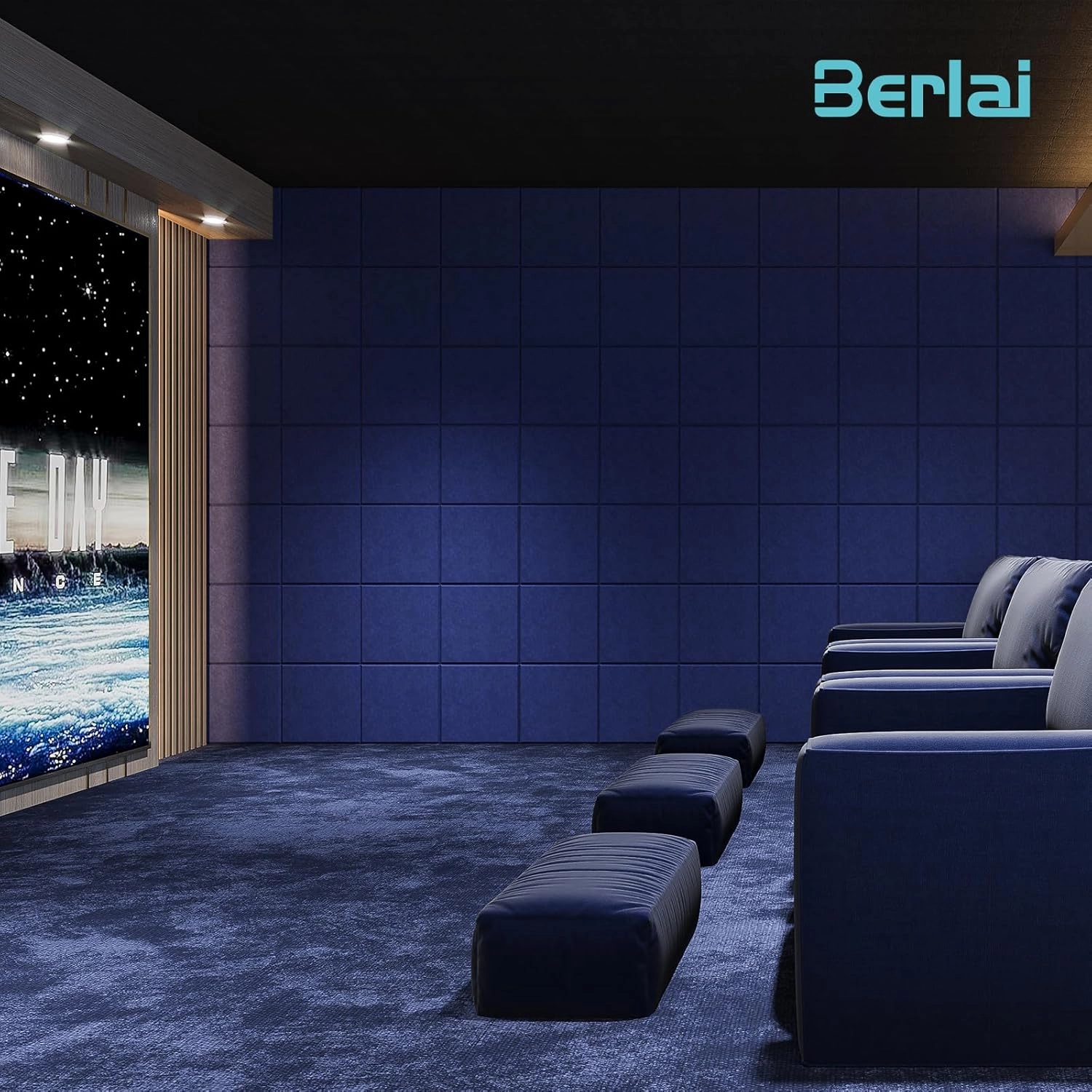 Berlai 20 Pack Acoustic Panels Self Adhesive Sound Proof Foam Panels, 12x12x0.4" High Density Sound Absorbing Panels, Square Acoustic Tiles for Recording Studio Home Theater Office Room(Advanced Blue)