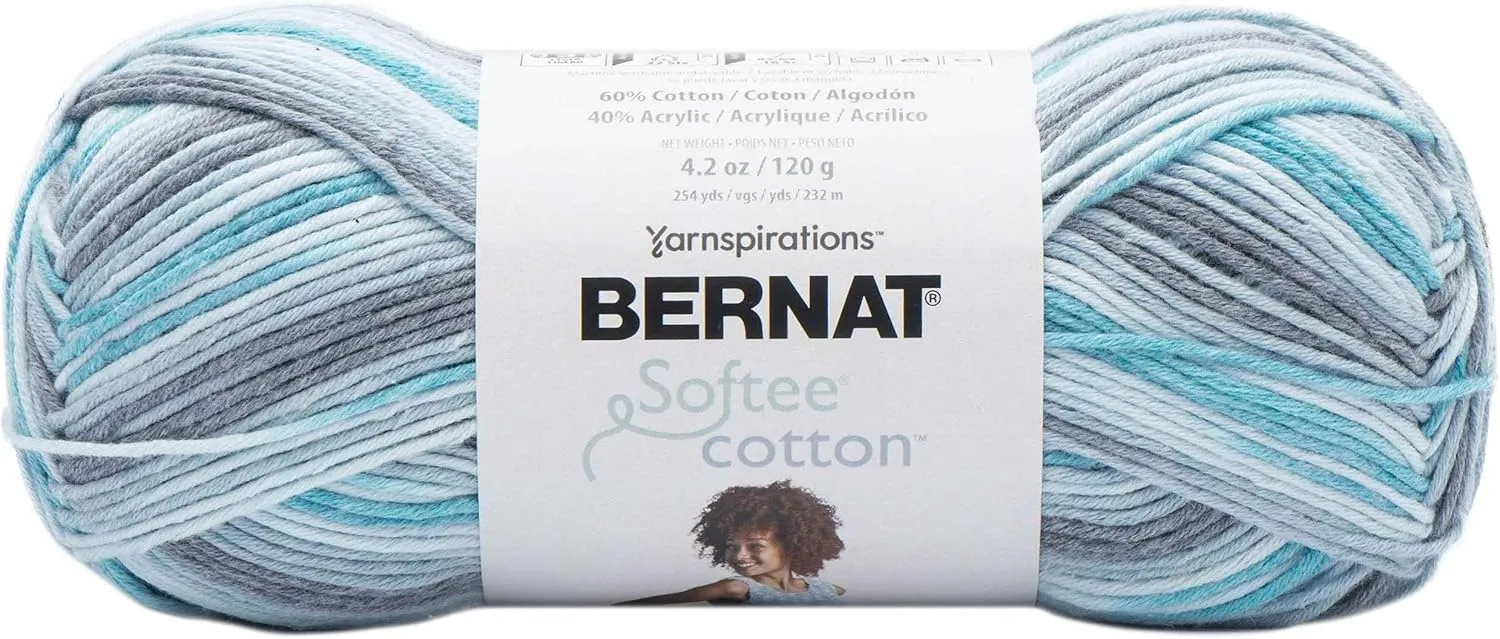 Bernat Softee Cotton Blue Waves 161269-69025 (3-Skeins - Same Dye Lot) DK Light Worsted #3 Cotton, Acrylic Yarn for Crocheting and Knitting with Project Bag