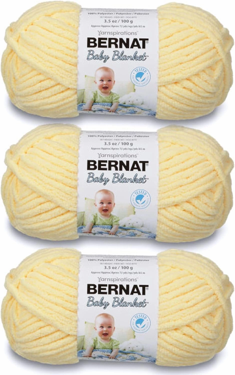 Bernat Baby Blanket Baby Yellow Yarn - 3 Pack of 100g/3.5oz - Polyester - 6 Super Bulky - 72 Yards - Knitting/Crochet