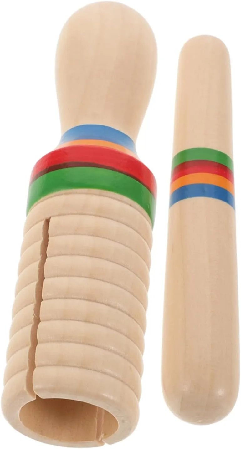BESPORTBLE 1 Set Wooden Sound Tube Educational Percussion Instrument for Single Threaded Ring Design Mallet Included Fun Rhythm Learning Safe and Burlywood Finish