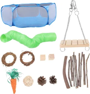 BESPORTBLE 12pc Wooden Toy Fence Set for Hamsters Rats Chinchillas Safe Molar Toys Tunnel Playpen Accessory Kit Random Color