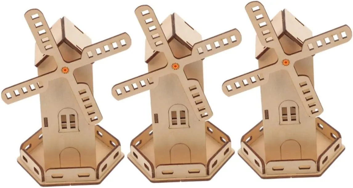 BESPORTBLE 3pcs Solar Powered Wooden Windmill Kit DIY Assembly Educational for Stem Science Craft Model for Developing Motor Skills and Understanding Solar Energy