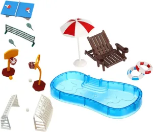 BESTonZON 2Set Dollhouse Swimming Pool Accessories with Beach Chair Sports Models Includes Miniature Poolside Props for Creative Play Realistic Design for Fairy Garden Decor