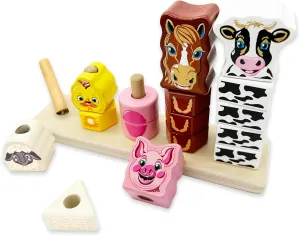 Big Discoveries Stacker - Animal Block Stacking Puzzle for Ages 2 and Up | Durable Wooden Geometry Shape Toy with Flexible Safety Pegs and Pegboard - Montessori Stack Toy for Toddlers (Farm Stacker)
