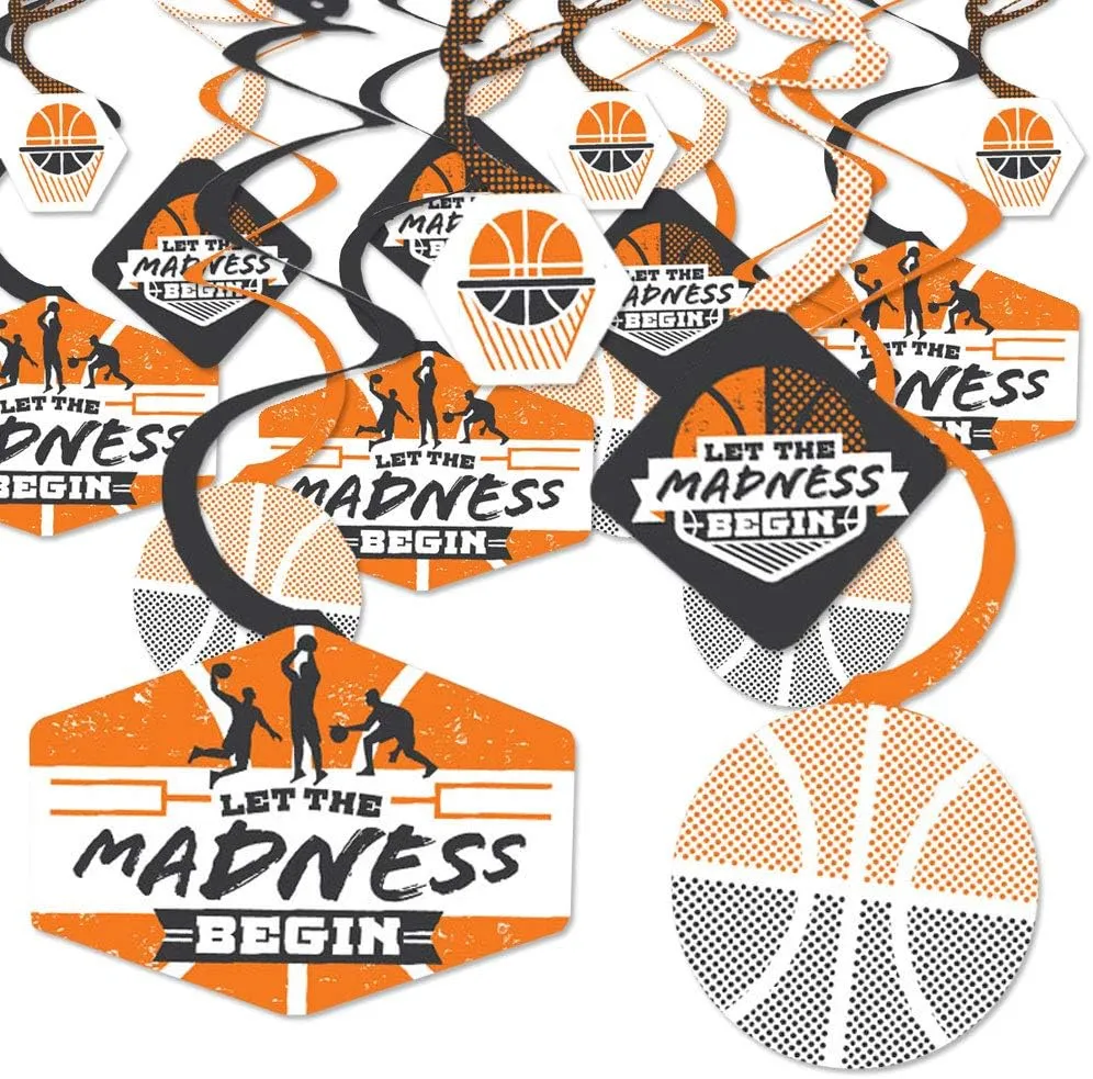 Big Dot of Happiness Basketball - Let The Madness Begin - College Basketball Party Hanging Decor - Party Decoration Swirls - Set of 40