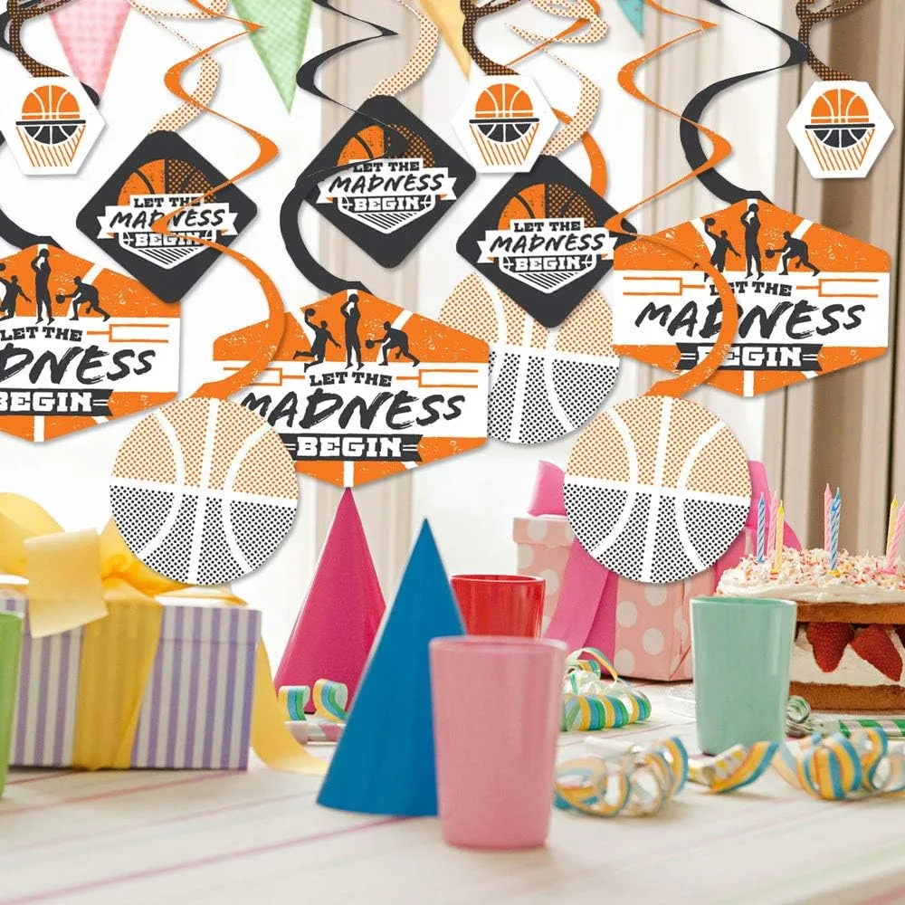 Big Dot of Happiness Basketball - Let The Madness Begin - College Basketball Party Hanging Decor - Party Decoration Swirls - Set of 40