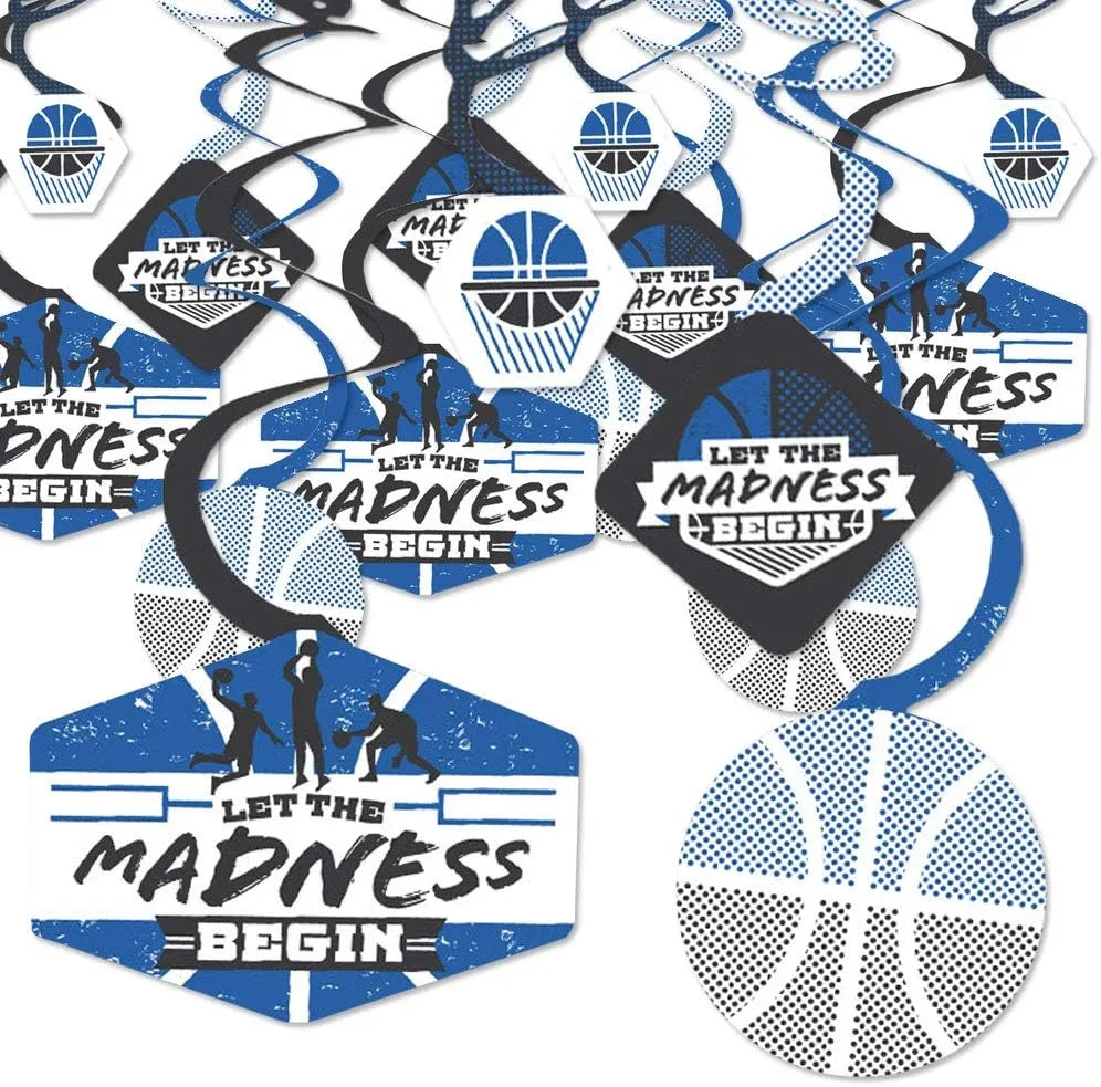 Big Dot of Happiness Blue Basketball - Let The Madness Begin - College Basketball Party Hanging Decor - Party Decoration Swirls - Set of 40