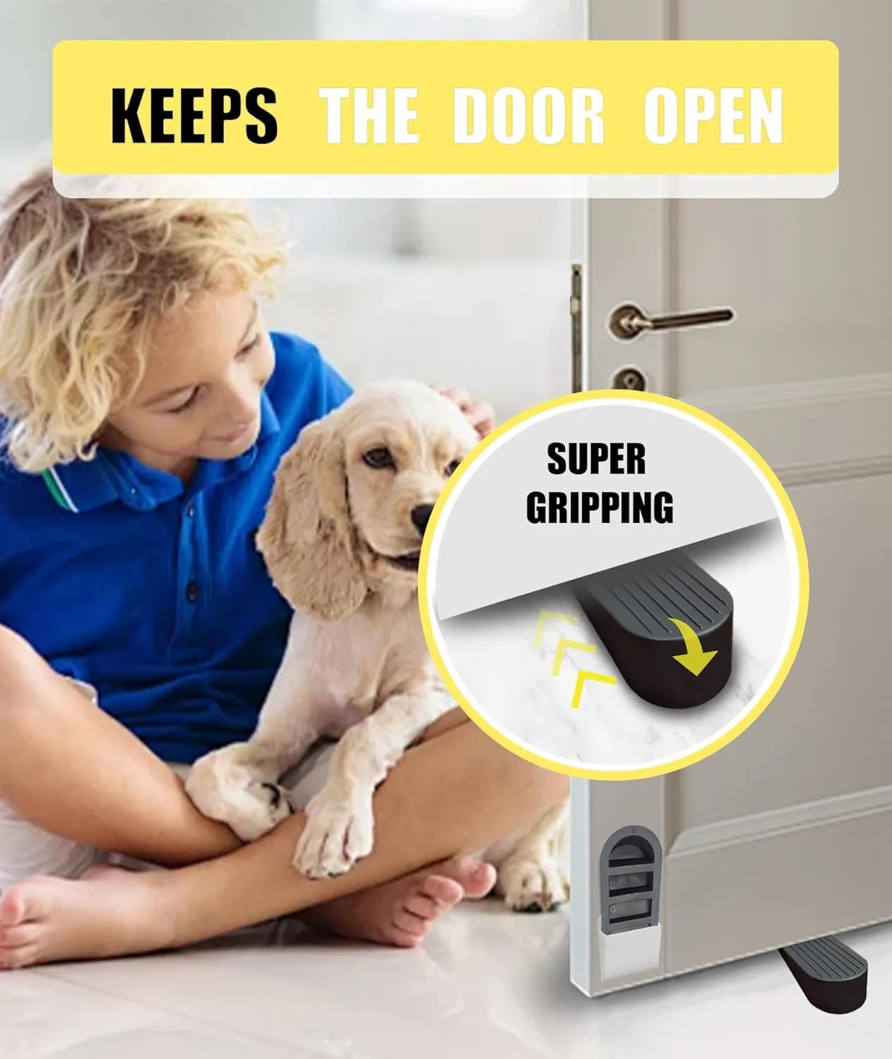 Big Rubber Door Stoppers 2 Packs Heavy Duty Wedge Door Stop for All Floors 1.9 Inches Non-Scratching Doorstops Special for Home Office School Hotel Heavy Door (Black)