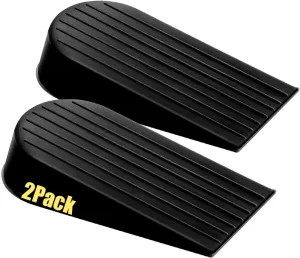 Big Rubber Door Stoppers 2 Packs Heavy Duty Wedge Door Stop for All Floors 1.9 Inches Non-Scratching Doorstops Special for Home Office School Hotel Heavy Door (Black)