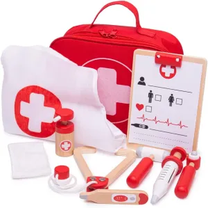 Bigjigs Toys Doctors Set for Kids - 10 Piece Wooden Doctors Set with Kids Stethoscope, Thermometer, Medicine & More in Colourful Doctors Case - Ideal for Pretend Play & Role Play