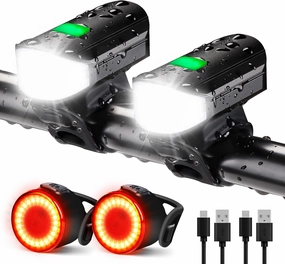 Bike Lights Set 1500LM USB Rechargeable Bicycle Headlight & Tail Light Waterproof 5 Lighting Modes Fits Bicycles for Road and Mountain