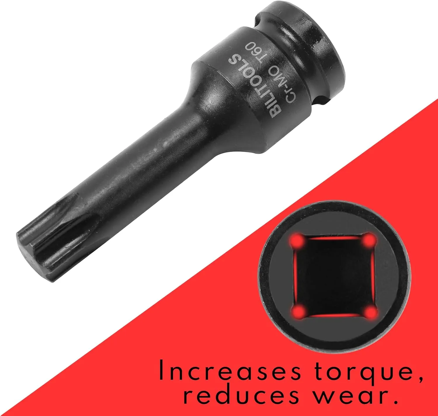 BILITOOLS 8-Piece Impact Torx Bit Socket Set 1/2 inch Drive, T30-T80, Cr-Mo Steel