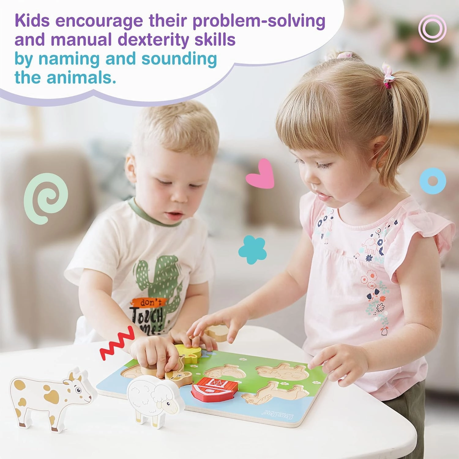 Bimi Boo Wooden Farm Animal Puzzles for Toddlers - Farm Themed Wooden Toy with 6 Durable Chunky Pieces, Ideal Gift for Children