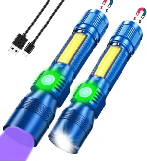 Black Light UV Flashlight Rechargeable, 3in1 Super Bright Tactical Flashlights LED UV Black Light &Redlight, 1500Lumen 7Modes, Zoomable, Waterproof Pocket Flashlight for Pet Stains Detection,Camping