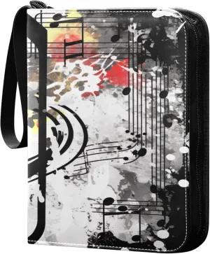 Black Musical Note Card Binder 4 Pocket Collectible Trading Card Albums with 50 Sleeves Double Side PU Waterproof 3 Ring for Sports & Game Cards