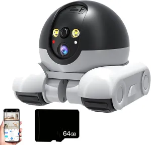 Blinky Bot Camera Robot, Blinky Bot Camera, Robot Cameras on Wheels, 360° View Rolling CameraRobot, 1080p HD Wi-Fi Robot PetCamera with App Control, 2 Way Audio, Night Vision (WiFi,64G)