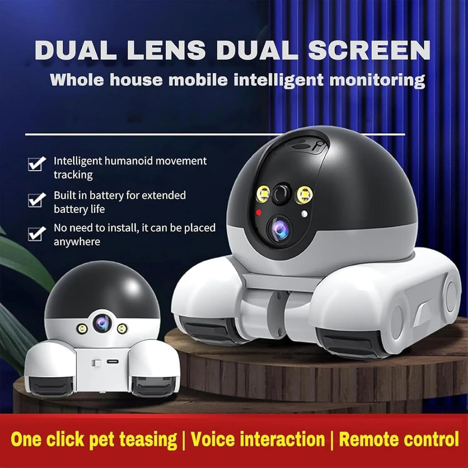 Blinky Bot Camera Robot, Blinky Bot Camera, Robot Cameras on Wheels, 360° View Rolling CameraRobot, 1080p HD Wi-Fi Robot PetCamera with App Control, 2 Way Audio, Night Vision (WiFi,64G)