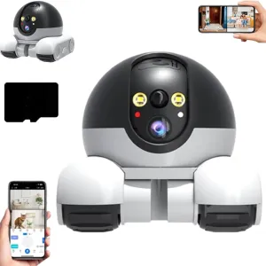 Blinky Bot Camera, Robot Camera on Wheels, Patrol Buddy Robot Cameras, 360° View Blinkybot Cameras, 4G/WiFi Dual Lenses Dual Screens, Remote Control, HD Infrared Night Vision (WiFi 128G)