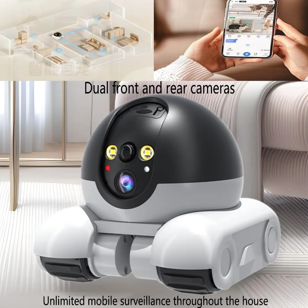Blinky Bot Camera, Robot Camera on Wheels, Patrol Buddy Robot Cameras, 360° View Blinkybot Cameras, 4G/WiFi Dual Lenses Dual Screens, Remote Control, HD Infrared Night Vision (WiFi)