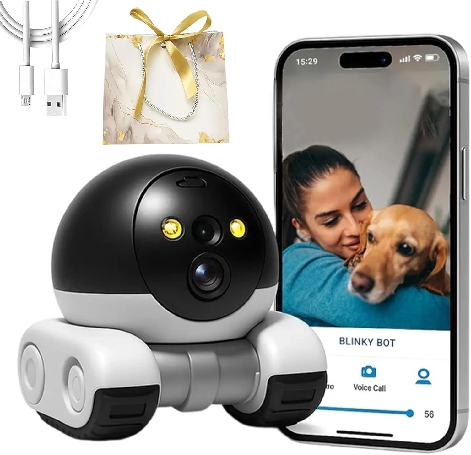 Blinky Bot Camera, The Blinky Bot, Mini Robot Camera on Wheels, 1080p Dual Lens Robot Pet Cameras - Full Control from Anywhere, Talk & Laugh in Real Time, Record Moments Instantly (4G)