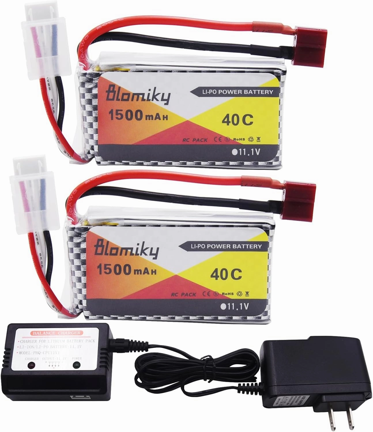 Blomiky 2 Pack 11.1V 1500mAh 35C Lipo Battery with T Plug for RC Airplane, RC Helicopter, RC Car Truck, RC Boat and Quadcopter Drone 11.1V 1500mAh T 2