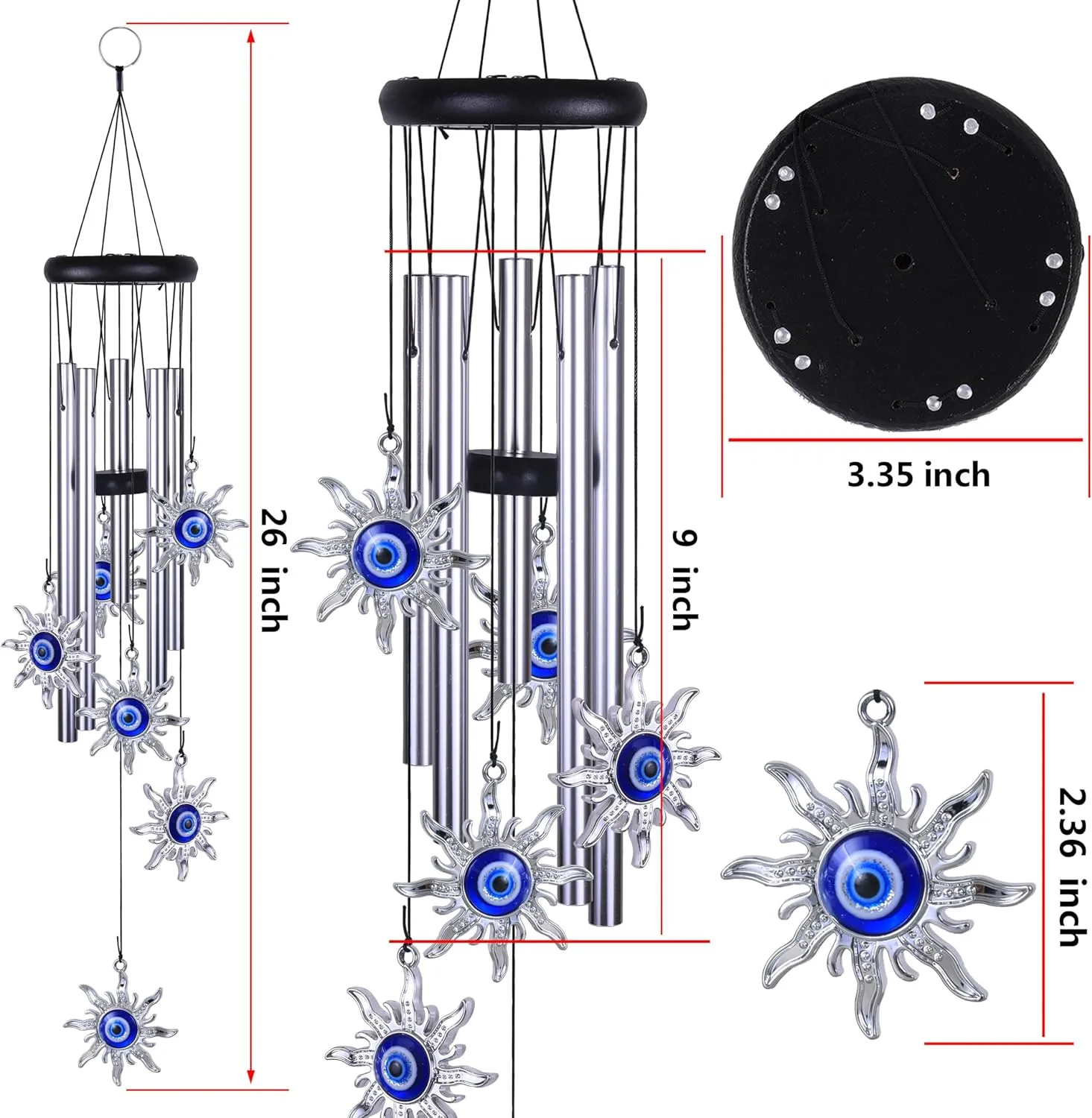 Blue Evil Eye Sun Wind Chimes Outdoor Decor, Mobile Sun Evil Eye Windcatcher, Evil Eye Sun Wind Bells, Sun Blue Evil Eye Amulet Wind Chimes for Home, Gift for Mom, Balcony, Patio, Garden Decoration