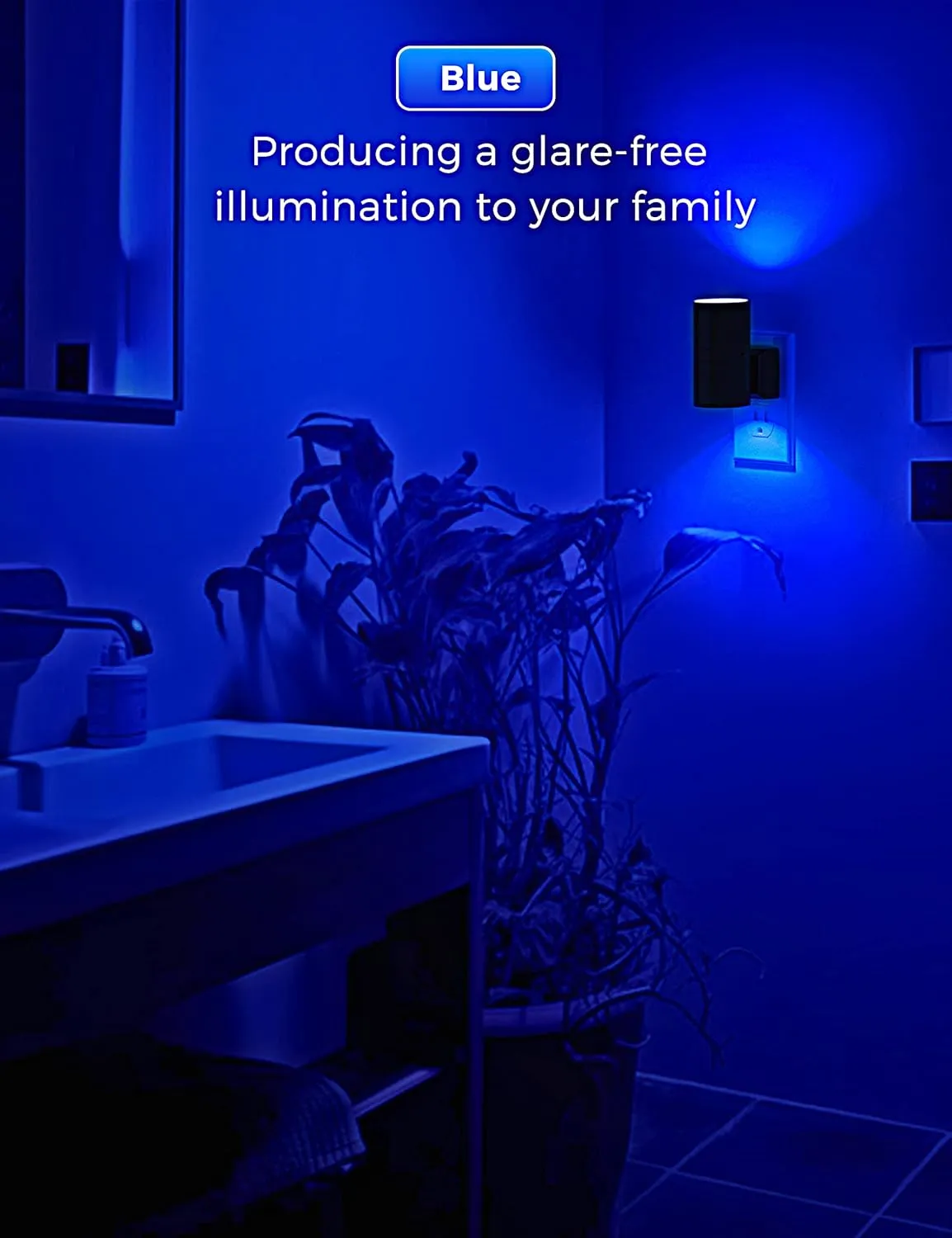 Blue Night Light, LOHAS Bluey Light Plug into Wall, Dusk to Dawn Sensor, 0-100LM, Adjustable Brightness, Calm Dimmable Lights for Bathroom, Hallway, Bedroom, 2 Pack