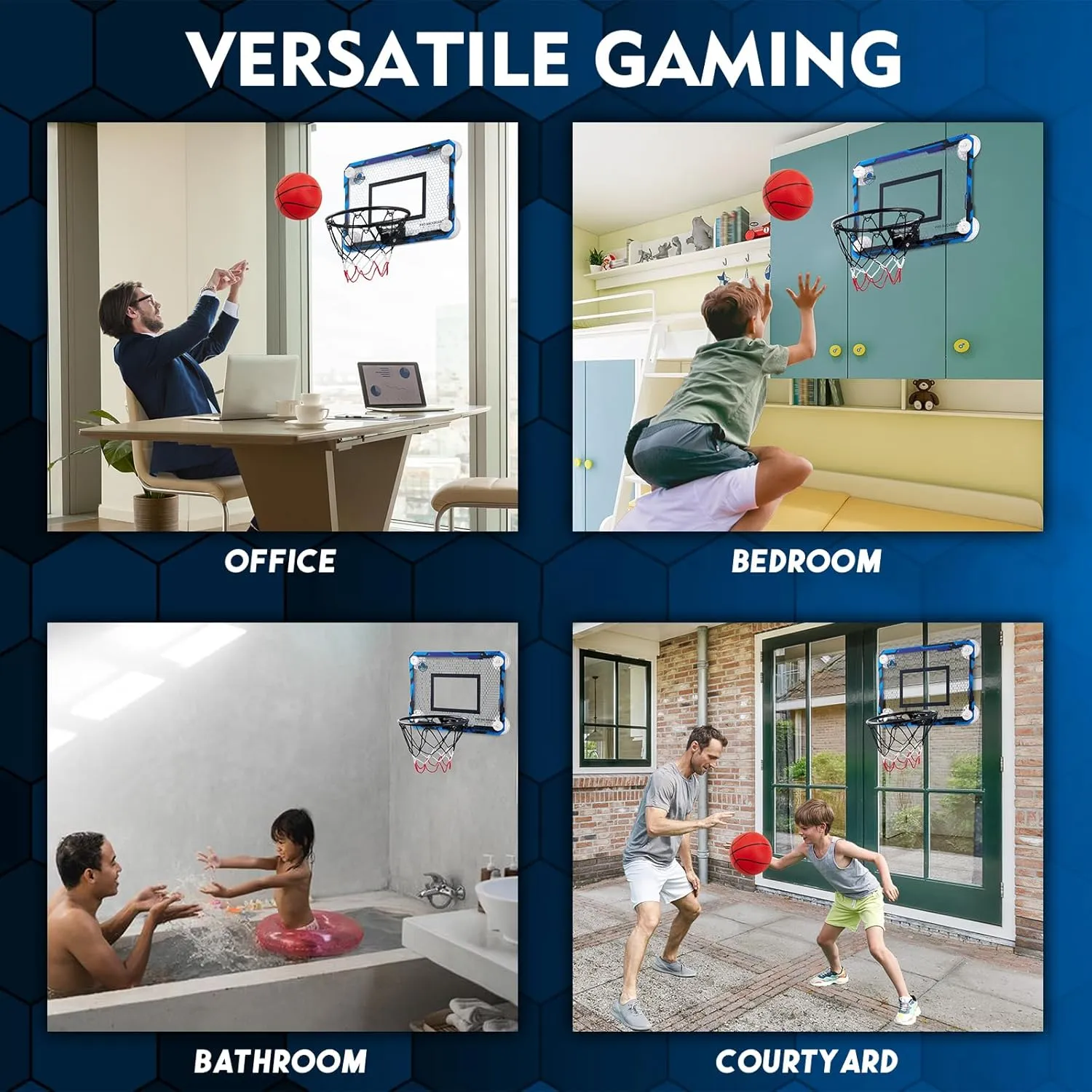 BOHEN Indoor Mini Basketball Hoops with Powerful Suction Cup, Stick to Windows, Wooden Doors, Smooth Walls - Basketball Backboard Toy Indoor Bedroom Office for Kids Teens Adults