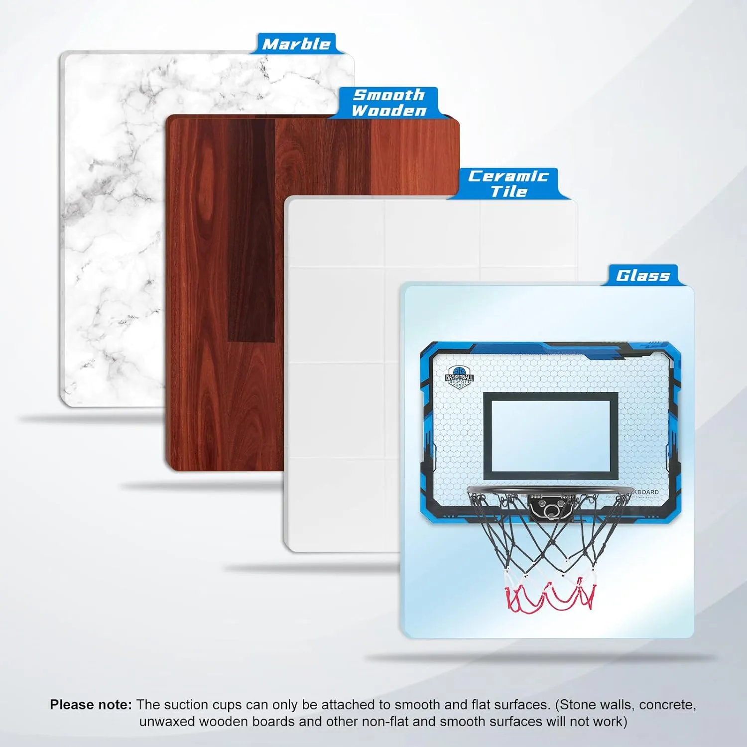 BOHEN Indoor Mini Basketball Hoops with Powerful Suction Cup, Stick to Windows, Wooden Doors, Smooth Walls - Basketball Backboard Toy Indoor Bedroom Office for Kids Teens Adults
