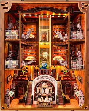 Book Nook Kit - Miniature Dollhouse Booknook for Adults & Teens, 3D Wooden Puzzle Bookshelf Decor with LED Lights (Battery/Type-C), Creative DIY Gift for Book Lovers