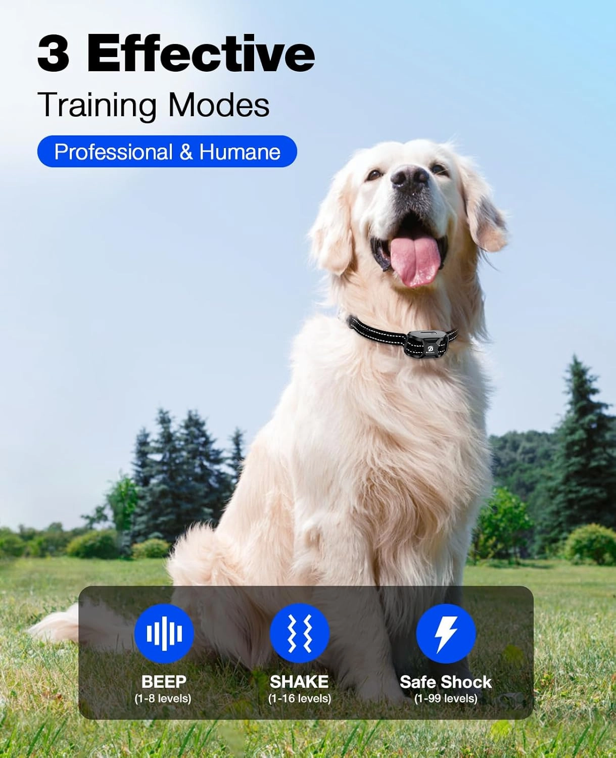 Bousnic Dog Shock Collar - 3300Ft Training Collar with Remote for 5-120lbs Small Medium Large Dogs Rechargeable Waterproof e Collar with Beep (1-8), Shake(1-16), Safe Shock(1-99) Modes (Black)