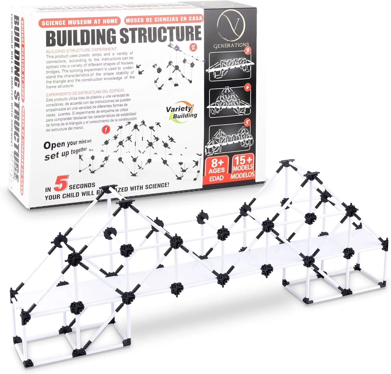 Bridges & Buildings STEM Kit - 250-Pcs Learning STEM Kit - Structural Engineering Toys for Kids Ages 8-12 - Build 15 Models - Educational Construction Toys