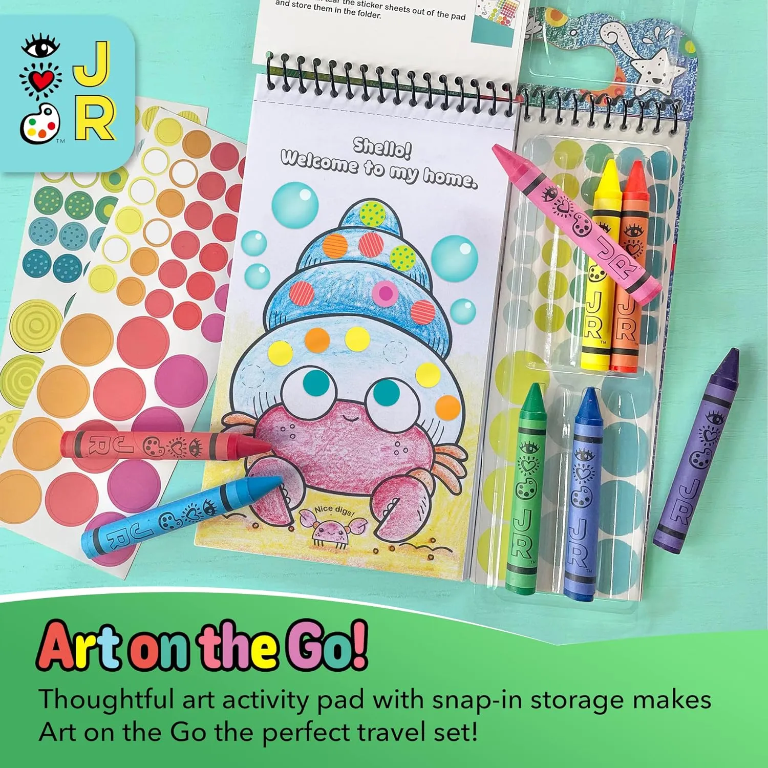 Bright Stripes Travel Coloring Kit for Kids: Art On the Go Coloring Books and Crayons, Sticker Activity Book - Mess-Free Collage Fun for Ages 3  (Art On The Go, Going Dotty Ocean)
