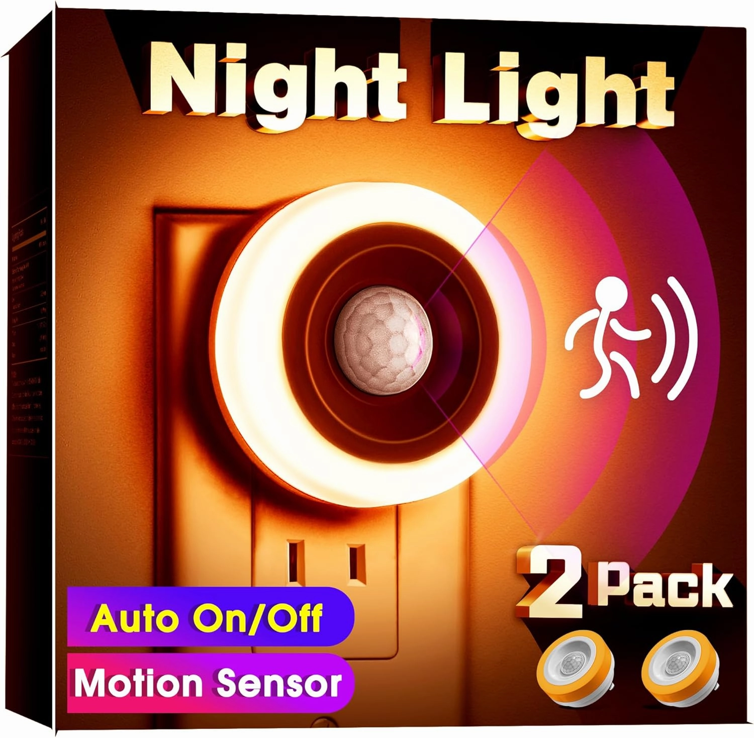 Briignite Motion Sensor Night Light Orange, [2 Pack] Night Lights Plug into Wall, Auto On/Off Motion Activation Nightlight, Energy-Saving 0.6W LED Amber Night Light, Ideal for Kids, Bedroom, Bathroom