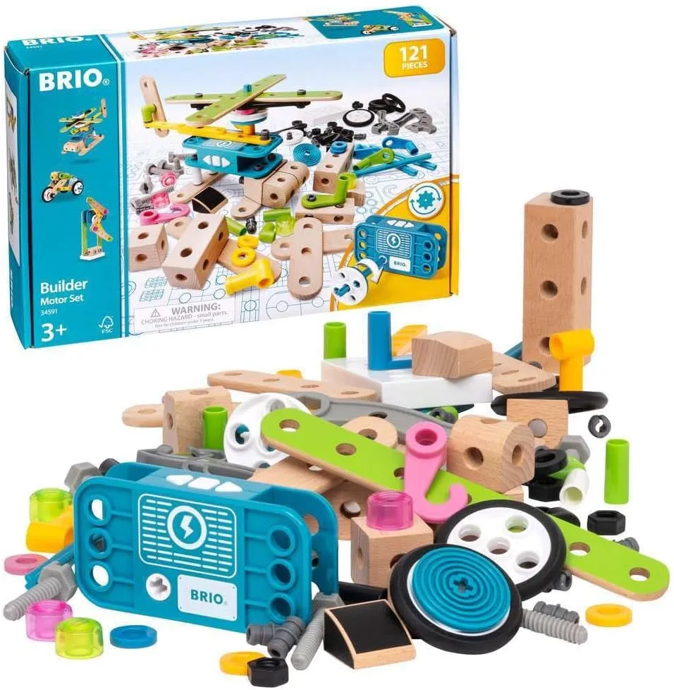 BRIO Builder 34591 - Builder Motor Set - 120 Piece Construction Set STEM Toy with Wood and Plastic Pieces and a Motor for Kids Age 3 and Up