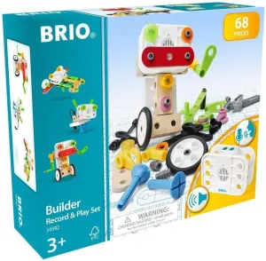 BRIO Builder 34592 - Builder Record and Play Set - 67-Piece Construction Set STEM Toy with Wood and Plastic Pieces and a Sound Recorder for Kids Age 3 and Up