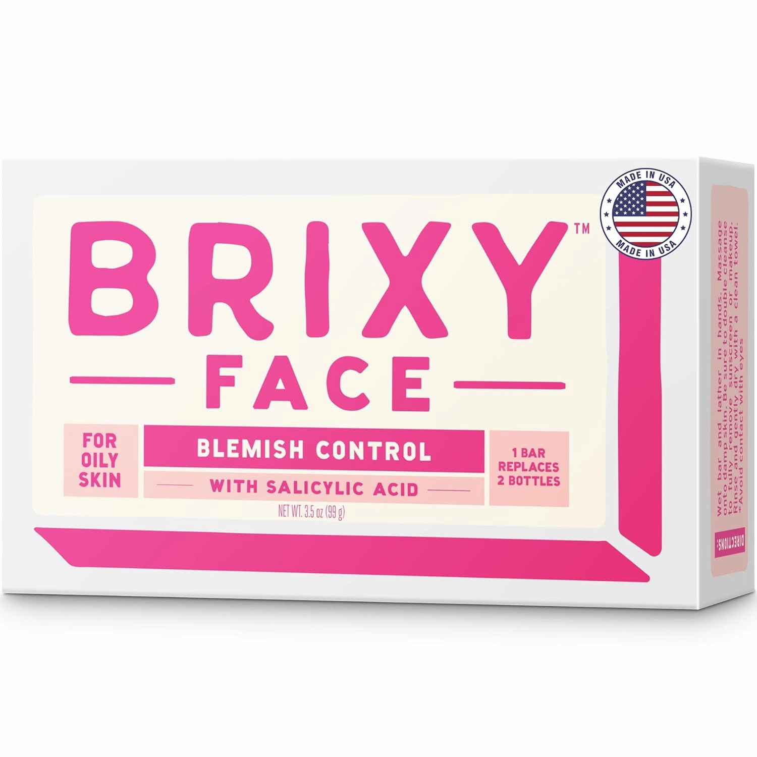 BRIXY Blemish Control Facial Cleansing Bar – Salicylic Acid Unclogs Pores And Balances Natural Oils, Ceramides and Niacinamide Promote Heathy Skin Barrier, pH Balanced, Soap Free, Vegan