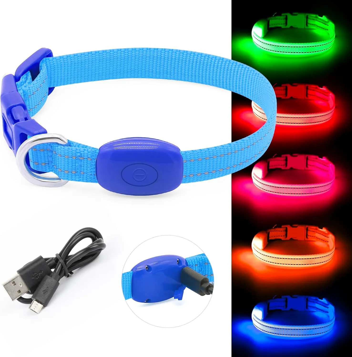 BSEEN Light Up Dog Collar - Reflective LED Dog Collar Rechargeable Glowing Cat Collars Adjustable Puppy Collar Safety Dog Lights for Night Walking (Blue, XS)