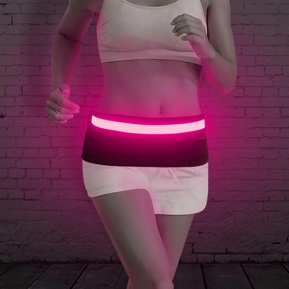BSEEN LED Running Waist Belt - USB Rechargeable Reflective Glowing LED Waistband, Flashing Safety Light Belt for Runners, Joggers, Walkers, Pet Owners, Cyclists