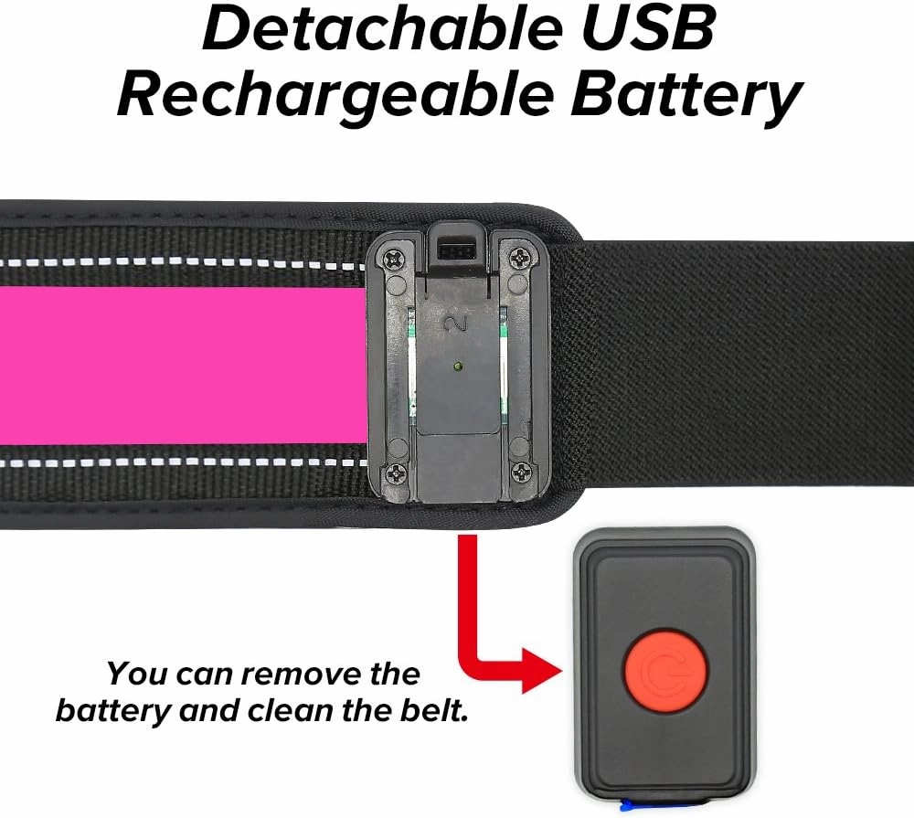 BSEEN LED Running Waist Belt - USB Rechargeable Reflective Glowing LED Waistband, Flashing Safety Light Belt for Runners, Joggers, Walkers, Pet Owners, Cyclists