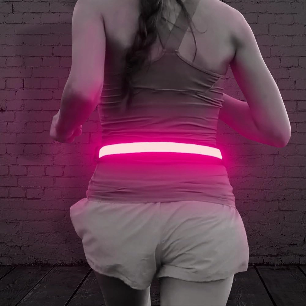 BSEEN LED Running Waist Belt - USB Rechargeable Reflective Glowing LED Waistband, Flashing Safety Light Belt for Runners, Joggers, Walkers, Pet Owners, Cyclists