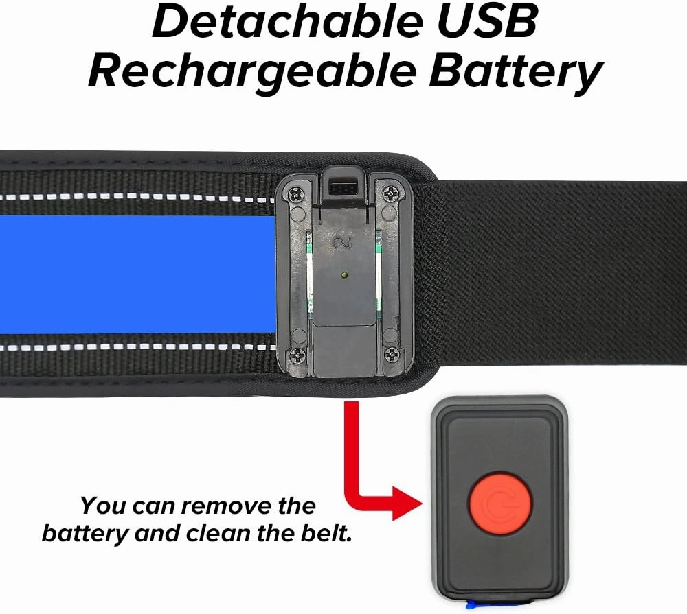 BSEEN LED Running Waist Belt - USB Rechargeable Reflective Glowing LED Waistband, Flashing Safety Light Belt for Runners, Joggers, Walkers, Pet Owners, Cyclists